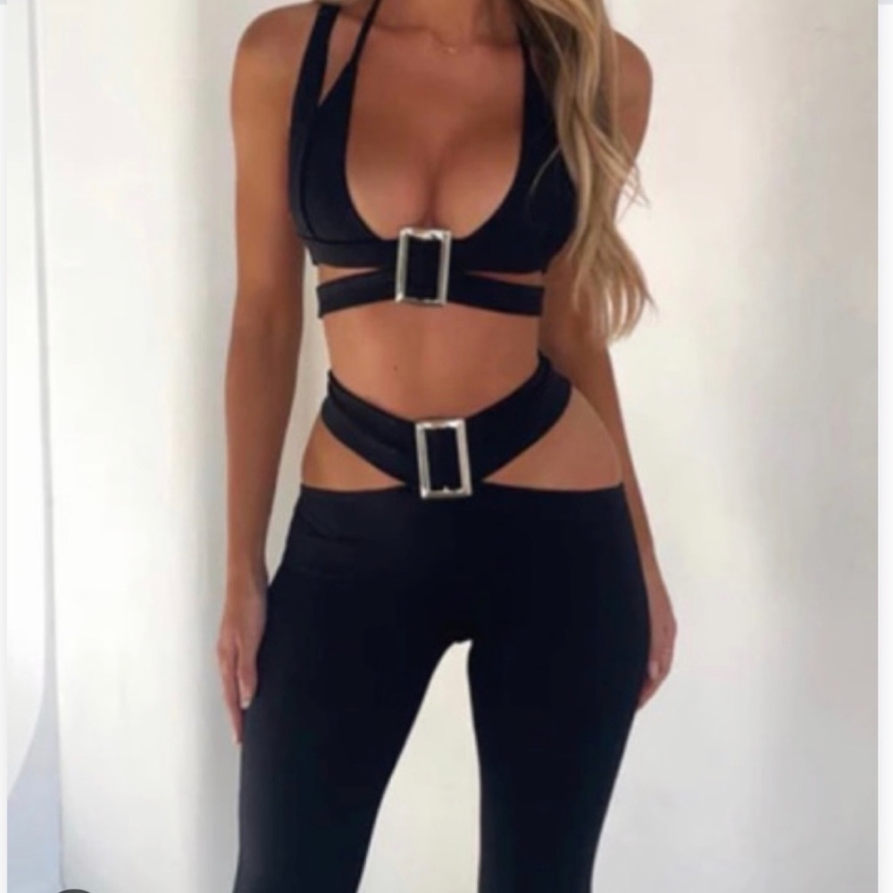 Outcast Black Cutout Buckle Crop Top and High-Waist Pants Set